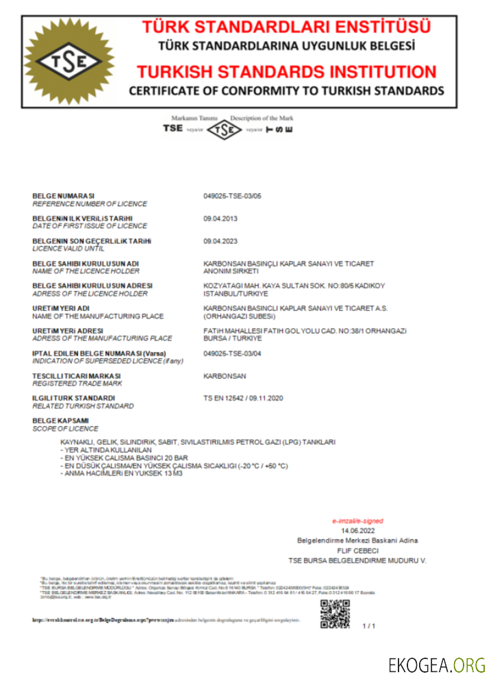 Turquie Certificat de conformité de l'Institution de normalisation turque aux normes turques Modèle Word et PDF scr